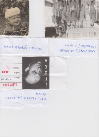 Vlado Zboroň, as a little boy.
Photograph of Vlado Zboroň during compulsory military service in Sabinov, second from the left.
Vlado's photograph on the ticket to the Stoka Theater.

