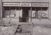 The window of the Eibel family's new store, Březnice, circa 1939
