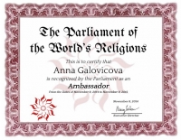 Certifikát parlamentu Fóra náboženstiev sveta. (2014)