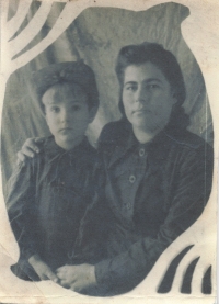 Mrs. Halyna with her mother, Mama village, 1948
