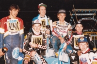 Dvojice Olymp. hala 1985, zleva: P. Wüstelle, Hans Nielsen, P. Collins, K. Maier, A. Castagna a Jiří Štancl