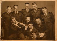 Josef Zíka (sitting in the middle) together with other members of the Auxiliary Technical Battalions 
