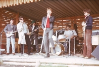 The first line-up of the Garáž band at a concert in Lipenice, the early 80s 