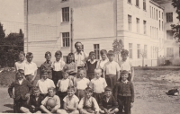 School photograph of the 4th class, 1941. František Vondráček (top row, fourth from left) attended the school with Jan Zábrana (bottom row, centre), who was to become a renowned author and translator.