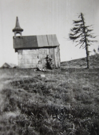 Wooden chapel on the Šerák Mt. which is no longer standing