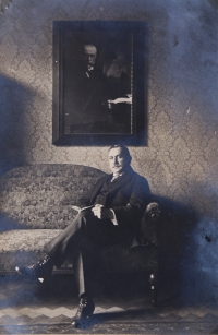 Father Václav Roubík in his office at the Ministry of Public Affairs in 1924