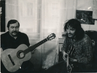 Pepa Pilař and Ivo Pospíšil in a studio apartment in Pakrác, Prague, the first half of the 1970s