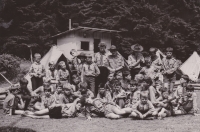 Chlapci z humpoleckého skautského oddílu. Tábor Bratrství, 1969 nebo 1970