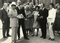 Wedding of Pavel and Václav Pick, on the left Emil Pick, Pavel's father, newlyweds Pick, Gertrude Picková, Pavlova's mother, on the right Aunt Anička, Prague, 1972