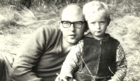 With his daughter Monika in the meadow, circa 1968