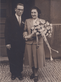 Wedding photograph of Václav Grim and Dagmar Hejzlarová, September 10, 1949