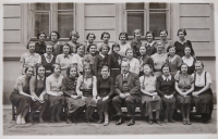 First Town Young Women Grammar School of Eliška Krásnohorská in Lazarská street Anděla is in the middle raw fourth from the left, 1935 