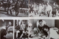 Kniha Sólo pro Panenku zachytila fotbalistu v různých situacích - vpravo nahoře oslavy titulu mistrů Evropy 1976, dole Panenka v družné zábavě se spoluhráčem Zdeňkem Nehodou a trenérem Jozefem Venglošem