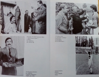 Antonín Panenka s tehdejším předsedou ČSTV Antonínem Himlem (vlevo nahoře), s trofejí pro nejlepšího fotbalistu Československa za rok 1980 a při loučení s dresem Bohemians při zápase před přestupem do Rapidu Vídeň v roce 1981; z knihy Sólo pro Panenku