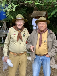 František Vondráček and Jindřich Rázek in July 2020. In 1971 and in 1972, the latter was the chief of illegal scouts' summer camps that took place at  Vřesník. 