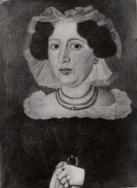 Portrét Marie Saxlové (1802 - 1870), zřejmě manželky Josefa Daniela Saxla, žijící v Žampachu u Žamberka