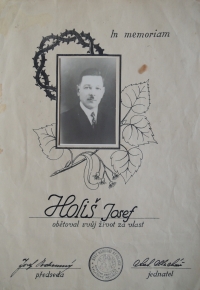 Father Josef Holiš in the photo on the bravery recognition certificate, in memoriam