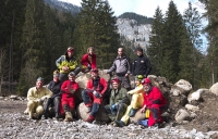 Tomáš Lánczos with Polish and Slovak speleologists at the entrance to the Demänová Cave of Peace (bottom right)