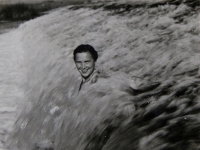 Anděla swimming in a weir in Lužnice in summer 1942
