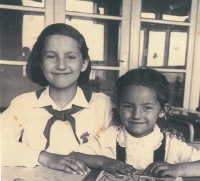 Karla Lierová and her older sister Pavla Lierová, 1955