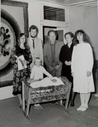 Civil welcoming of son Lukáš to life at the Municipal Office, with father - in - law and sister - in - law, Nové Mesto nad Váhom, 1986.
