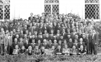 Velehrad Grammar school, Teach. staff: K. Ševela, Stanislav Urban (civilian, Czech), Bl. Ráček, Dr. K. Závadský, mons. Cinek (j. Guest, by chance in Velehrad), L. Škarek, Fr. Kubíček, Jos. Vaněčka, Ant. Hlubek, mg. V. Ondřej. The first standing row below: second from the right is Josef Čupr (later a provincial), 1948/9