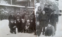 Children from the house at 20, Václavská Street, during the war. Anna, behind the child wearing a white hat