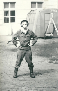 In soldier's clothes, 1964