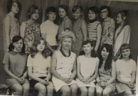 Dagmar in the class 7.A, standing in the middle of the row on the right next to the teacher