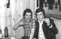 With his friend Vasil, 1980s