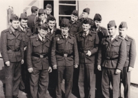 Jaroslav on mandatory service as a sergeant standing in the middle, 1960