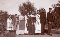 From the right: his grandfather, Vilém Dostál, his great-unlce Adolf B. Dostál, his great-aunt Marie Dostálová, his great grandmother Marie Dostálová, his great-aunt Leopolda Dostálová, his great-aunt Olga Dostálová, his great-uncle Václav Dostál, his great-aunt Hana Dostálová