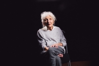 Contemporary photograph of Naďa Földváriová, from a live filming in the rest home “David Ohel”, May 2021, in Bratislava. (number one)

