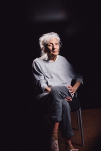 Contemporary photograph of Naďa Földváriová, from a live filming in the rest home “David Ohel”, May 2021, in Bratislava. (number three)

