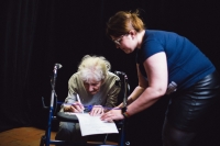 Contemporary photograph of Naďa Földváriová, from a live filming in the rest home “David Ohel”, May 2021, in Bratislava. (number five)

