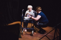 Contemporary photograph of Naďa Földváriová, from a live filming in the rest home “David Ohel”, May 2021, in Bratislava. (number six)

