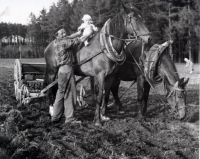 On a horse with Mr. Pavel Holomek, Zderaz u Chrudimi, 1958