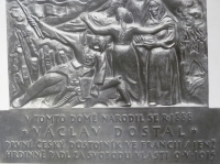 A memorial plaque dedicated to his great-uncle, Václav Dostál, in Poděbrady 