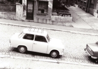 One of the many family Trabant cars (the last one was driven by Marie in 2006), in front of the house in Liberec, 1970s