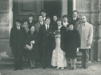 Wedding of Ludmila Skřivanová, b. Veverková, mother Emílie to the right of the bride, 1972
