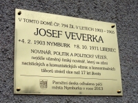 Memorial plaque on the birthplace of Dr. Josef Veverka in Nymburk