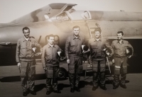 With fellow pilots, second from right