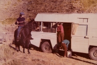 The Pechouš family with a van on the road, 1970s