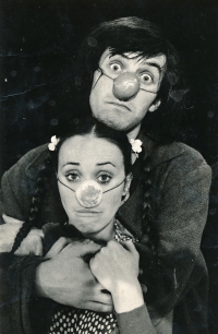 With Boleslav Polívka in 'Am and Ea' ('Am a Ea'), a clown performance, Brno, 1970s 

