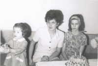 Veronika's second birthday on the left, with her mother and sister Milena, Stará Boleslav, 1970