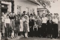 The wedding of Margit (in a veil) and Miloslav (third from left) Bartoš, Vrchová 1962
