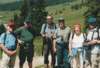 Guided tour of the Krkonoše Mountains, original German inhabitants from Strážné, Margit is the second one from the right, 2006