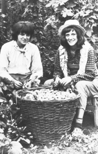 Anna Macková in a hat at the hop harvest in 1966
