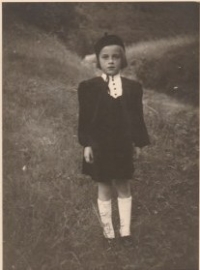 Margit behind the house in Vrchová, 1946