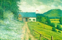 Chata „Jägerdörfel“ pod Luží na obraze děčínského malíře Arthura Kalkuse (chata již na místě nestojí, byla zbořena) 